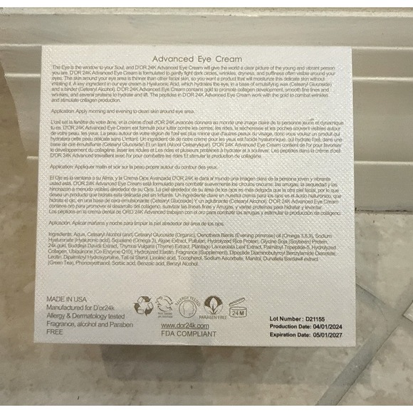 D'OR24K Prestige ENDLESS BEAUTY Advanced Eye Cream 1.7fl.oz NEW ~ EXP 5/2027 - Picture 2 of 4